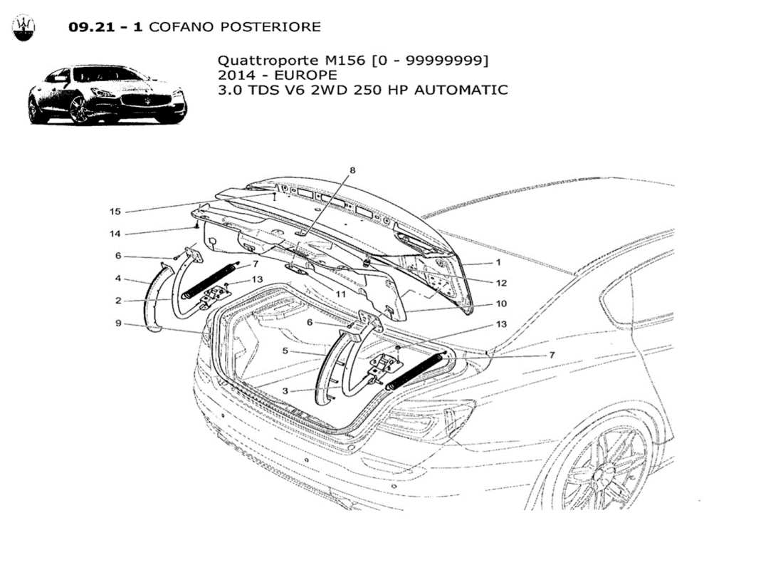 maserati qtp. v6 3.0 tds 250bhp 2014 diagrama de piezas de la tapa trasera