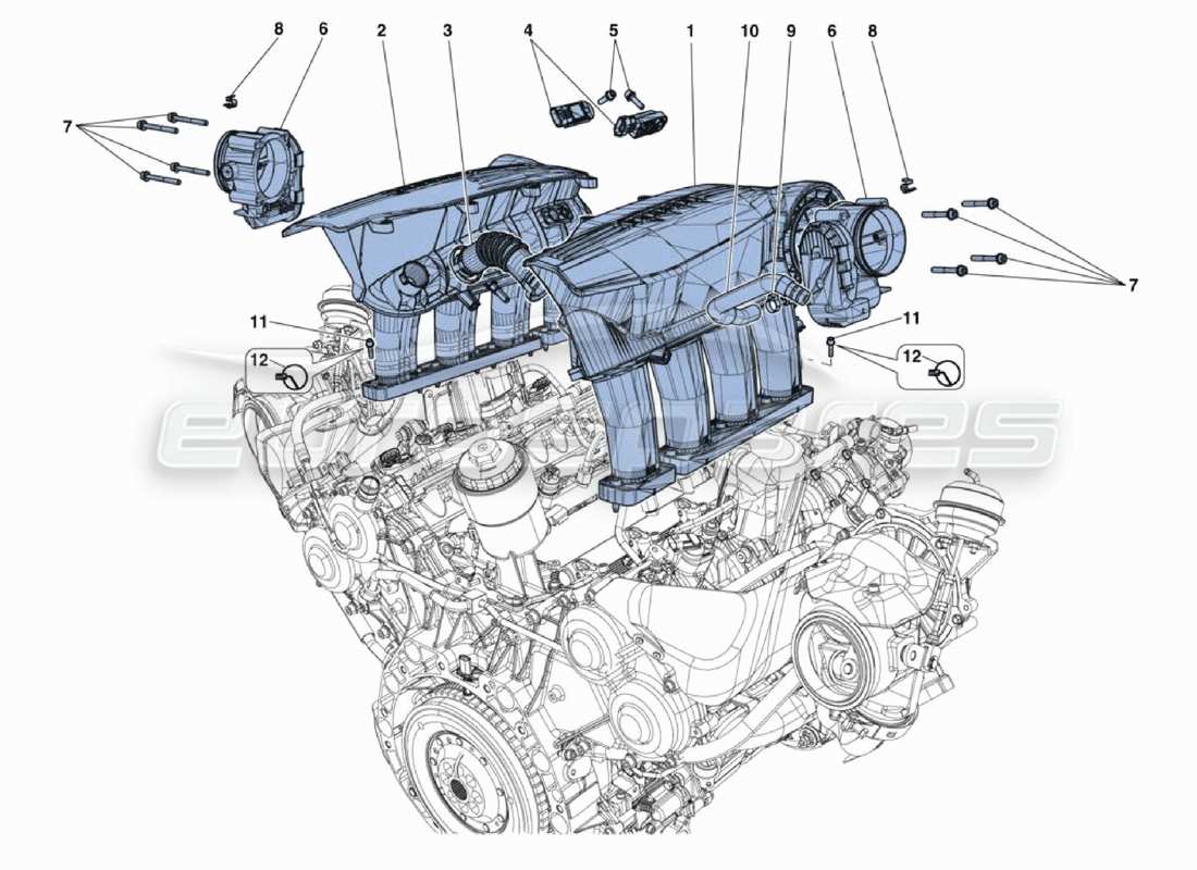 ferrari 488 challenge colector de admision diagrama de piezas