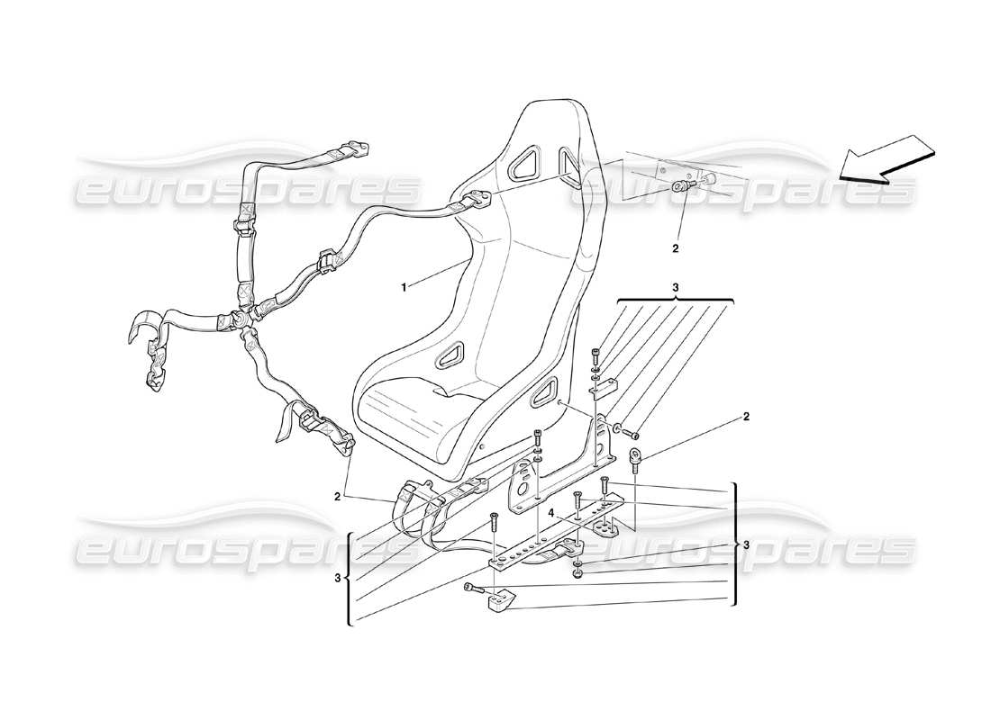 ferrari 360 challenge (2000) diagrama de piezas de los cinturones de seguridad y de seguridad