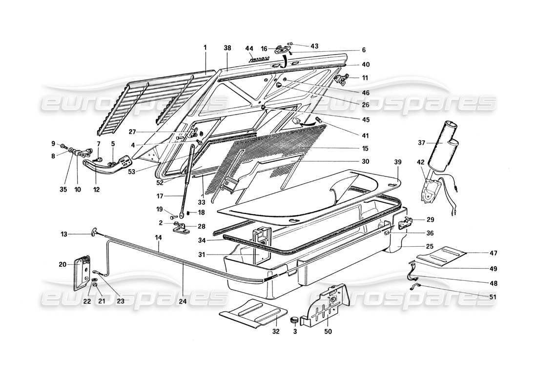 ferrari 328 (1985) cubierta del capó trasero y del maletero diagrama de piezas