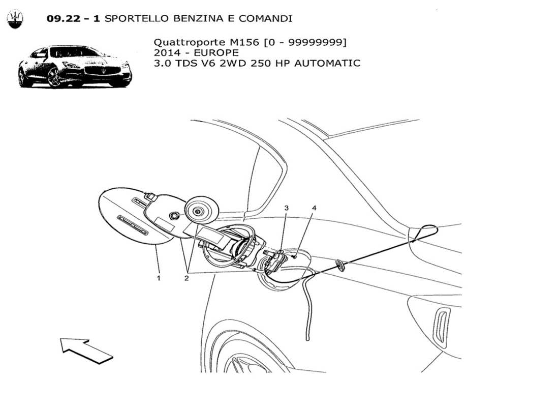 maserati qtp. v6 3.0 tds 250bhp 2014 diagrama de piezas de controles y puerta del tanque de combustible