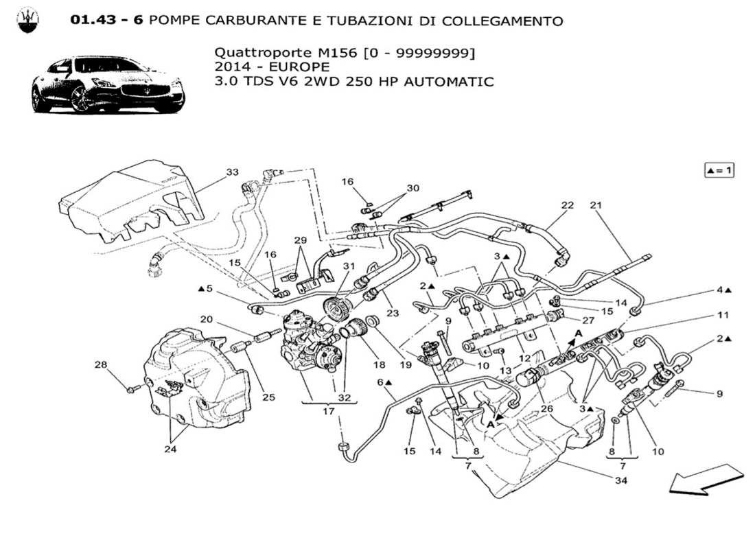 maserati qtp. v6 3.0 tds 250bhp 2014 diagrama de piezas de bombas de combustible y líneas de conexión