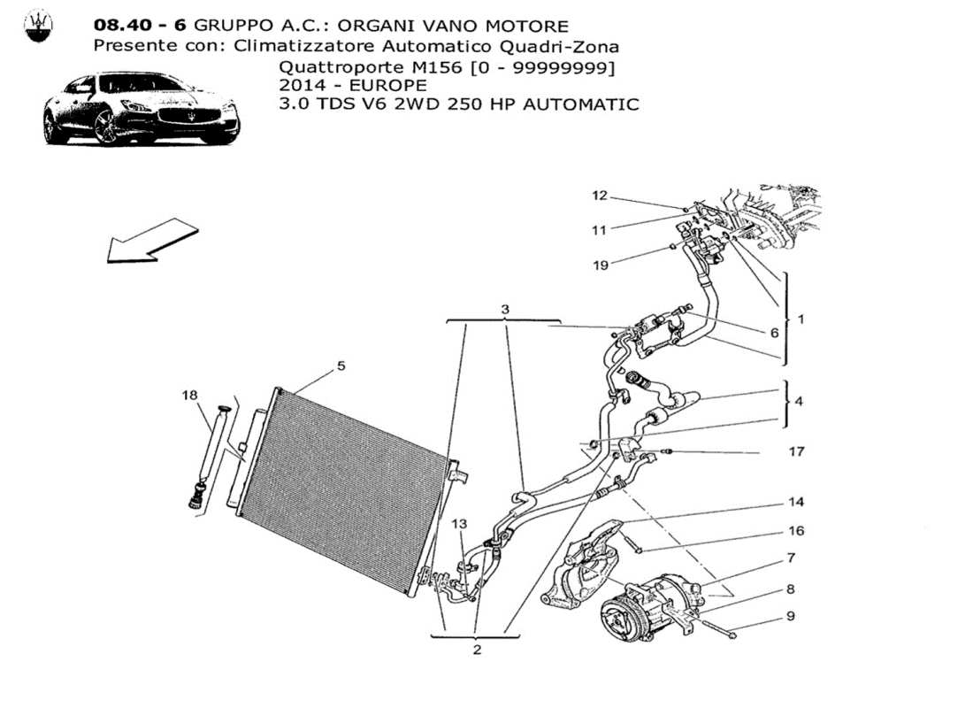 maserati qtp. v6 3.0 tds 250bhp 2014 unidad a c: diagrama de piezas de los dispositivos del compartimento del motor