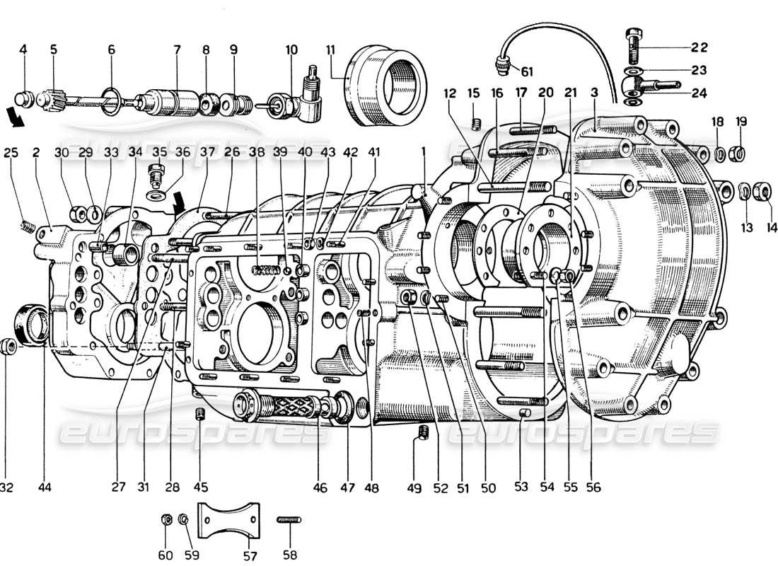ferrari 365 gtb4 daytona (1969) caja de transmisión - diagrama de piezas del diferencial