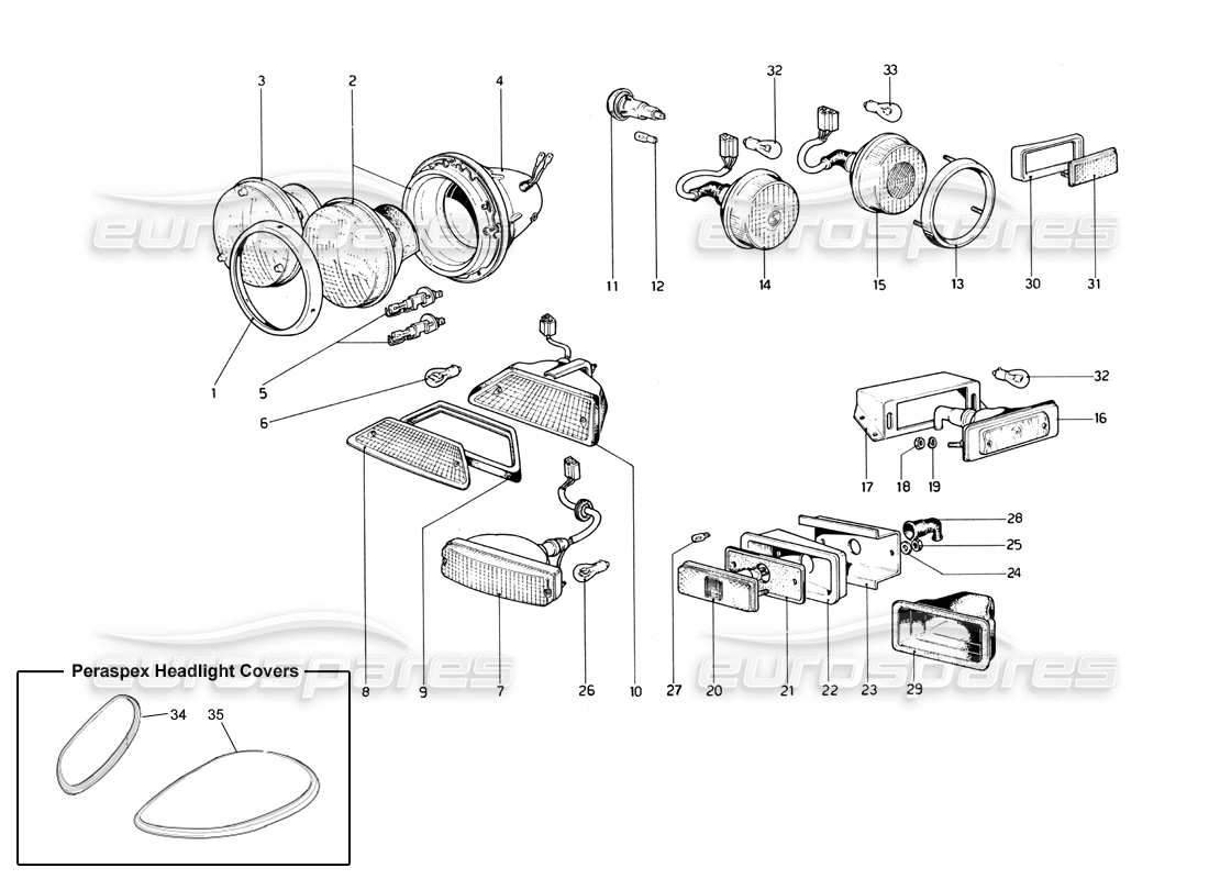 ferrari 246 dino (1975) diagrama de piezas de luces