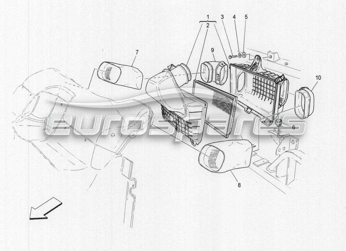 maserati grancabrio mc centenario filtro de aire, toma de aire y conductos diagrama de piezas