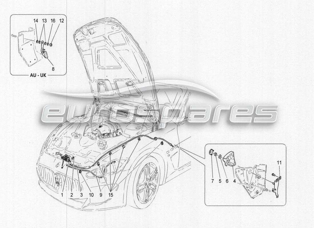 maserati grancabrio mc centenario diagrama de piezas de control de apertura del capó delantero