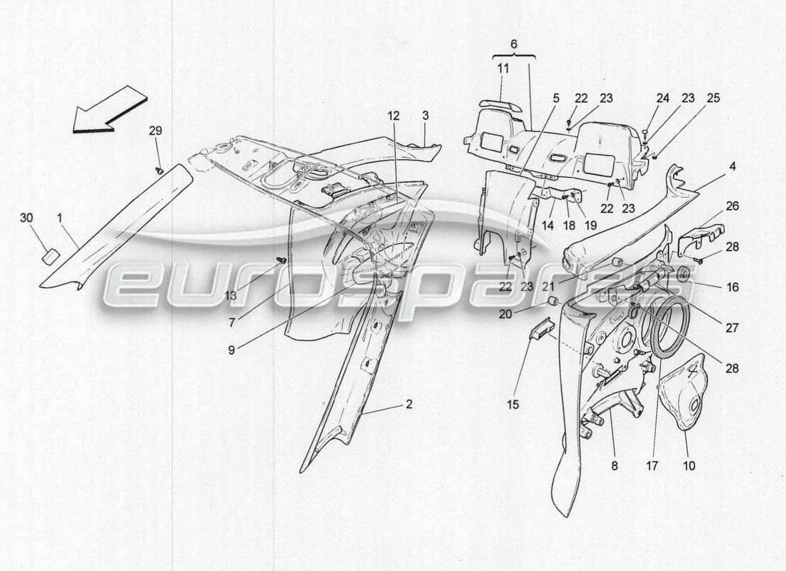 maserati grancabrio mc centenario paneles de adorno del pilar del habitáculo b y paneles laterales diagrama de piezas