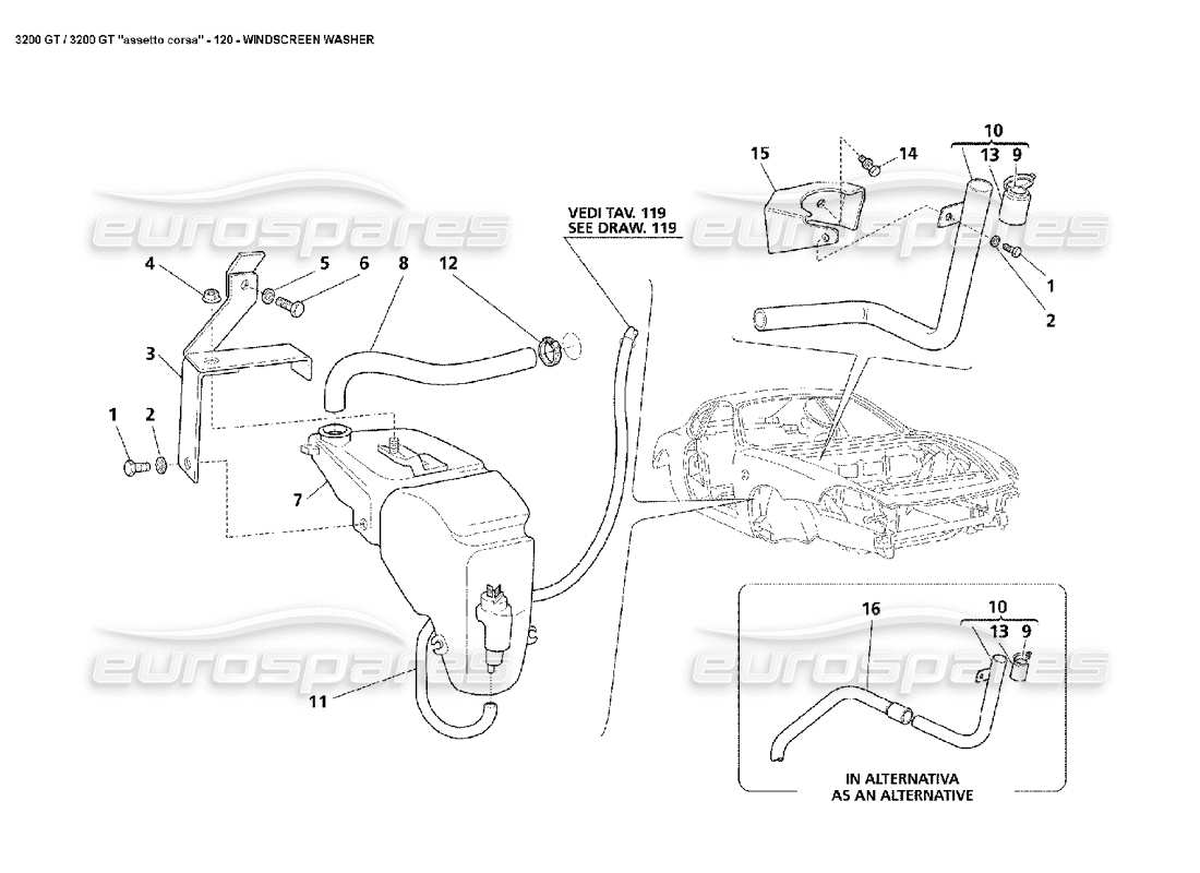maserati 3200 gt/gta/assetto corsa windscreen washer diagrama de piezas