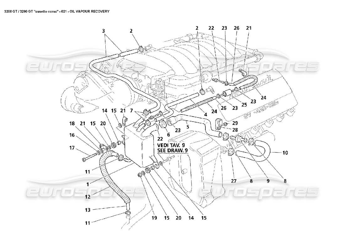 maserati 3200 gt/gta/assetto corsa diagrama de piezas de recuperación de vapor de aceite
