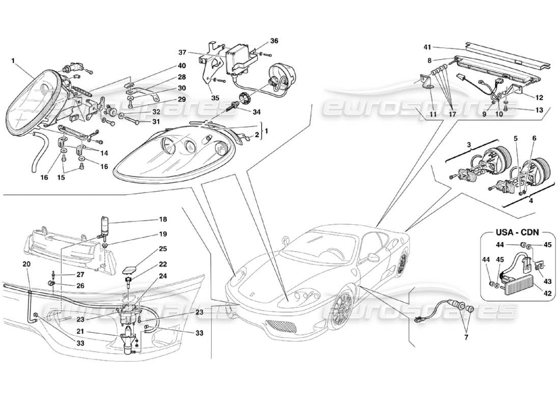 ferrari 360 challenge stradale luces delanteras y traseras diagrama de piezas