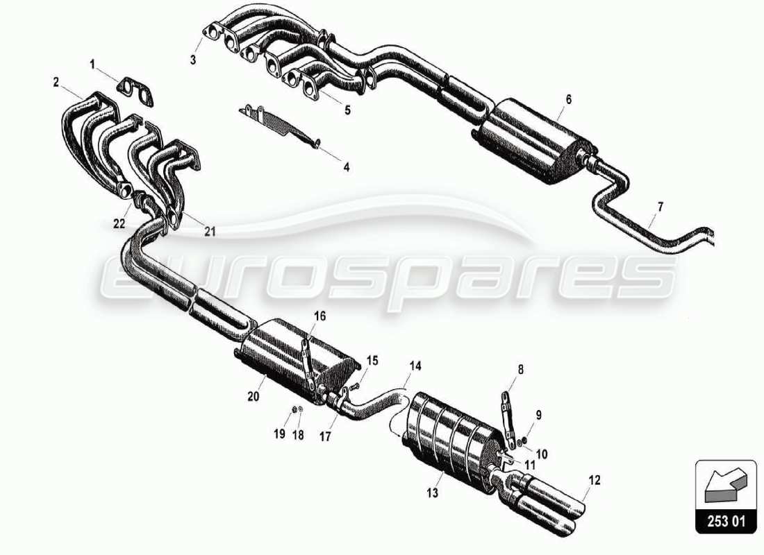 lamborghini 350 gt diagrama de piezas del sistema de escape