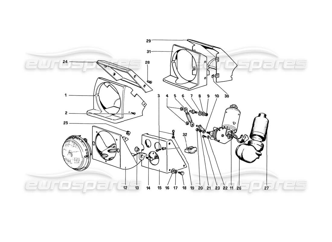 ferrari 308 gtb (1980) dispositivo de elevación de faros diagrama de piezas