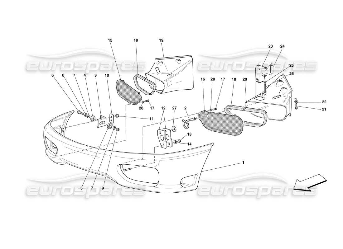 ferrari 360 challenge (2000) diagrama de piezas del parachoques delantero