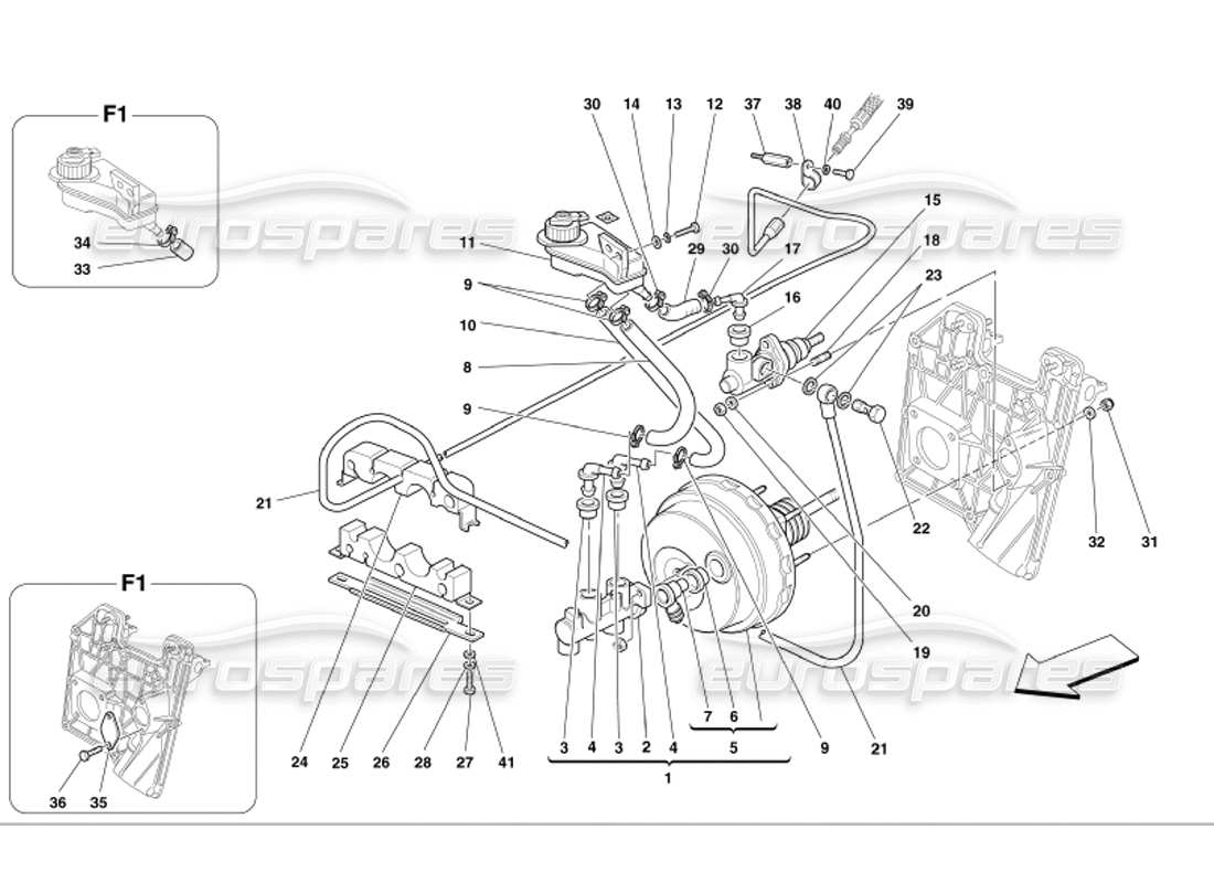 ferrari 360 modena controles hidráulicos de frenos y embrague diagrama de piezas
