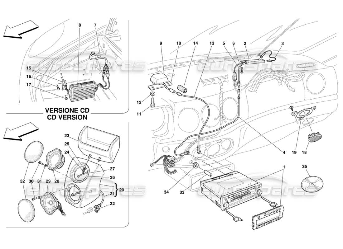 ferrari 360 challenge stradale diagrama de piezas del equipo estéreo