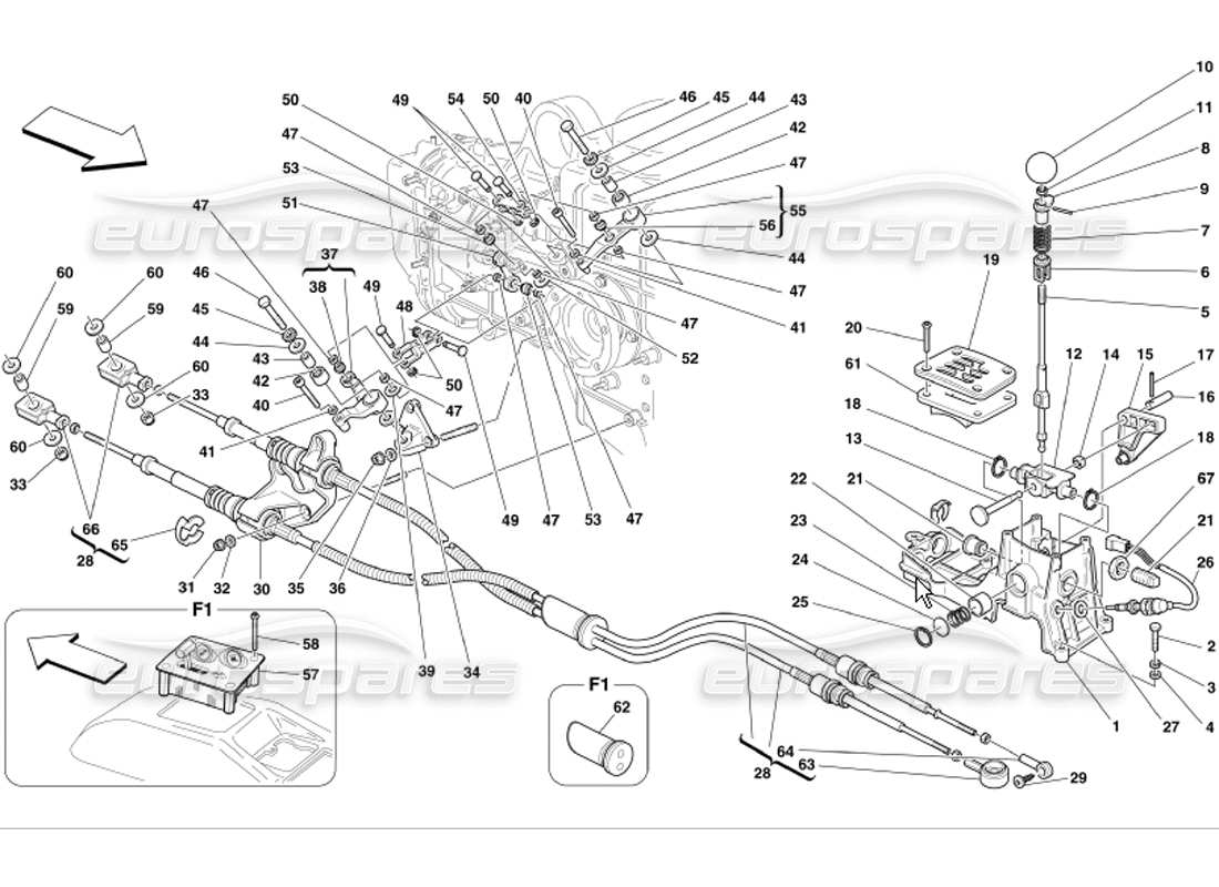 ferrari 360 modena diagrama de piezas de los controles exteriores de la caja de cambios