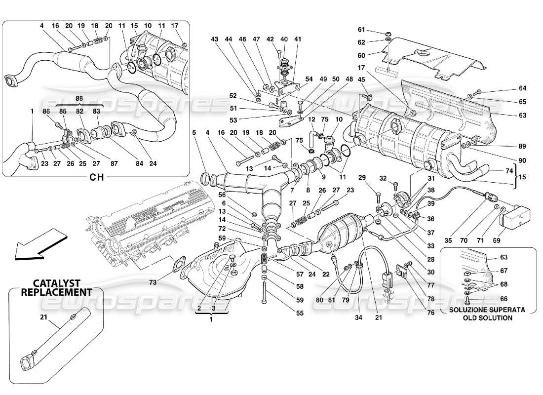 ferrari 355 (2.7 motronic) diagrama de piezas del sistema de escape