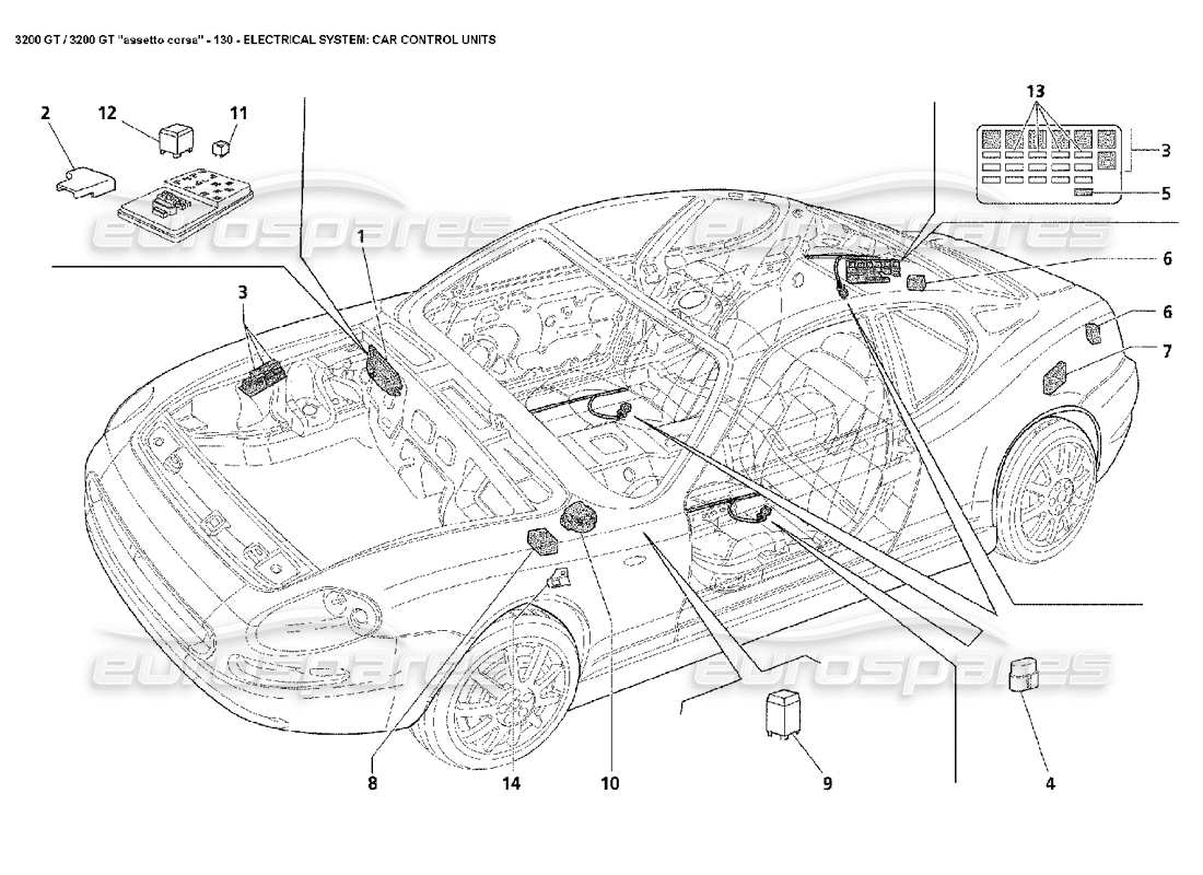 maserati 3200 gt/gta/assetto corsa eléctrico: diagrama de piezas de las unidades de control del automóvil