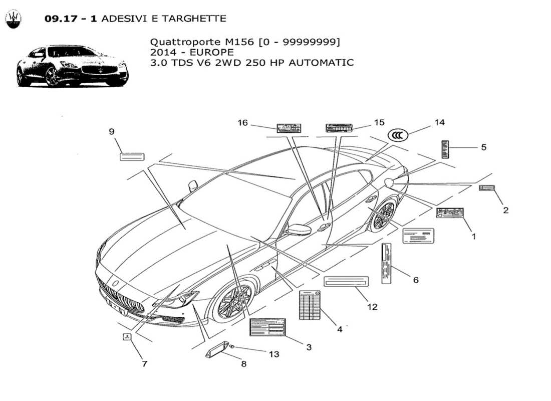 maserati qtp. v6 3.0 tds 250bhp 2014 diagrama de piezas de pegatinas y etiquetas