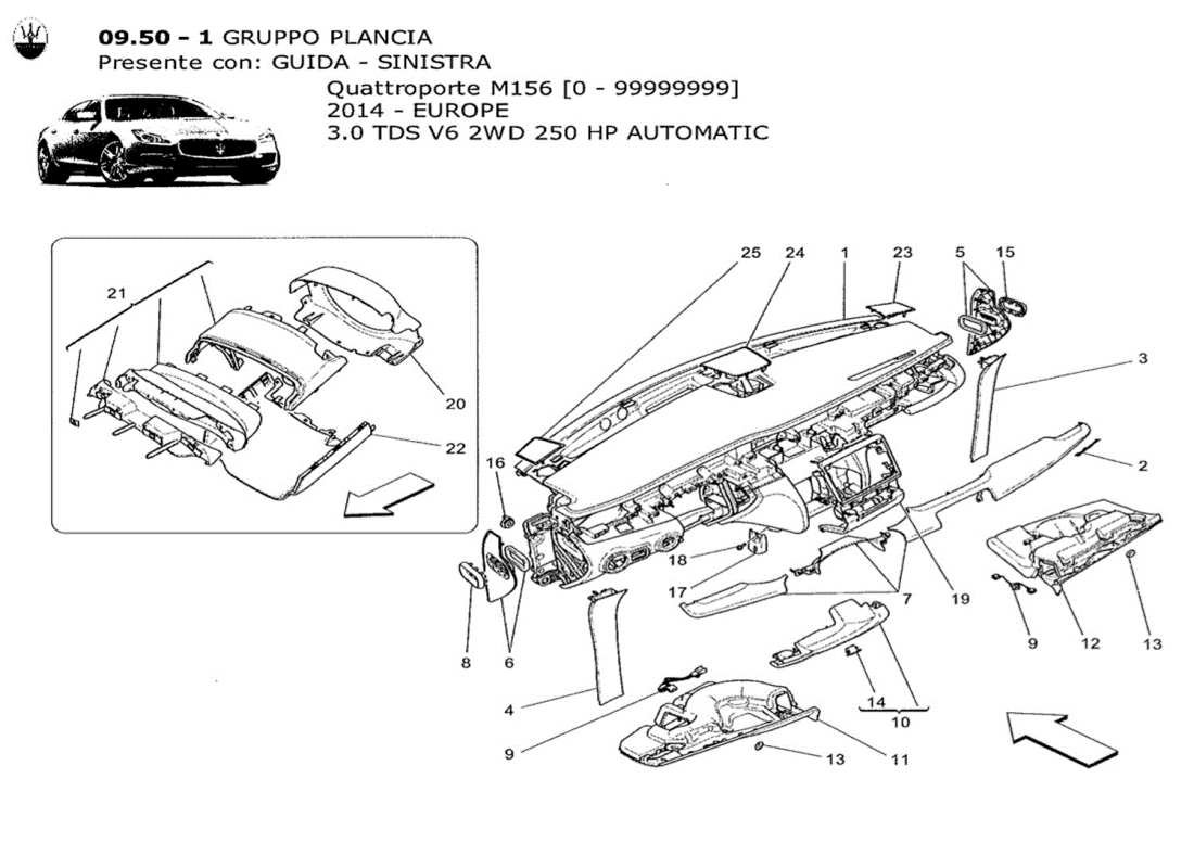 maserati qtp. v6 3.0 tds 250bhp 2014 diagrama de piezas de la unidad del tablero