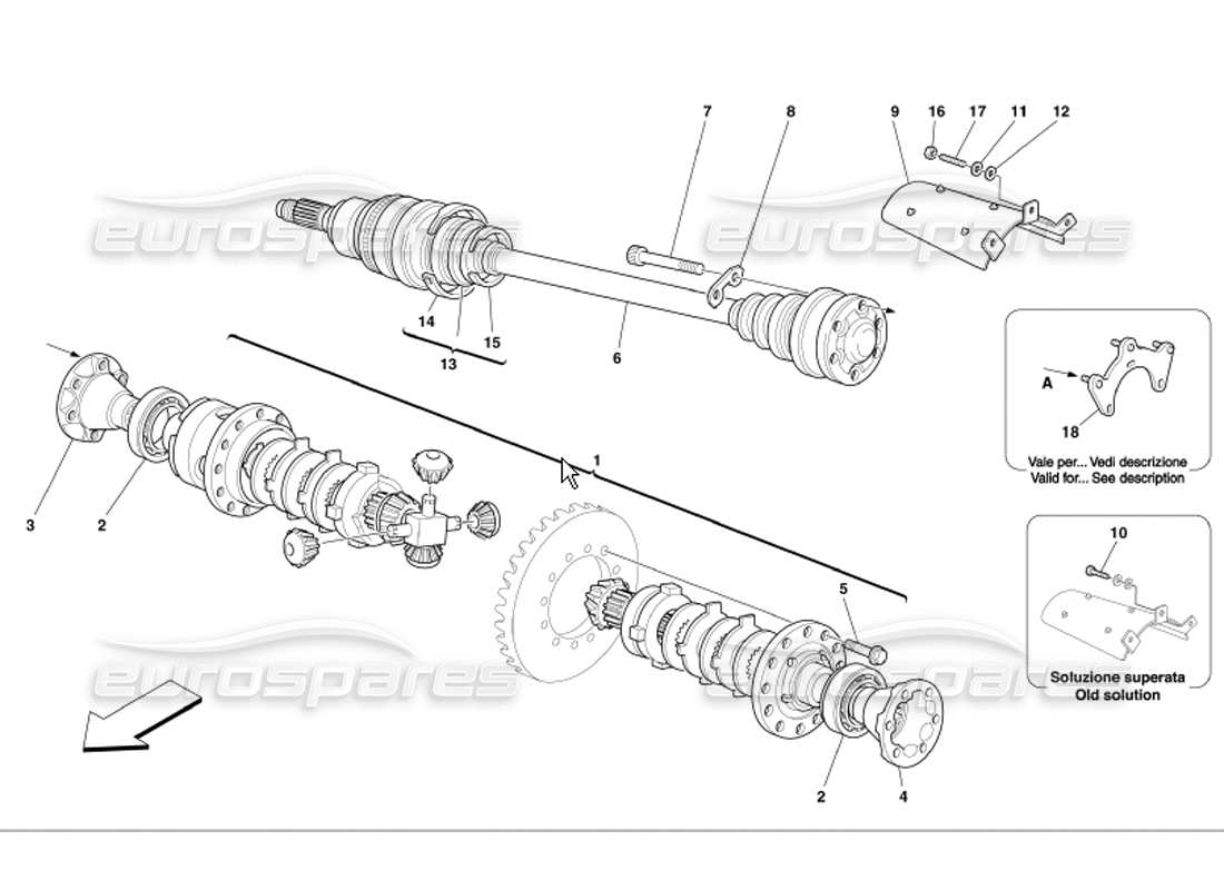 ferrari 360 modena diagrama de piezas del diferencial y los semiejes