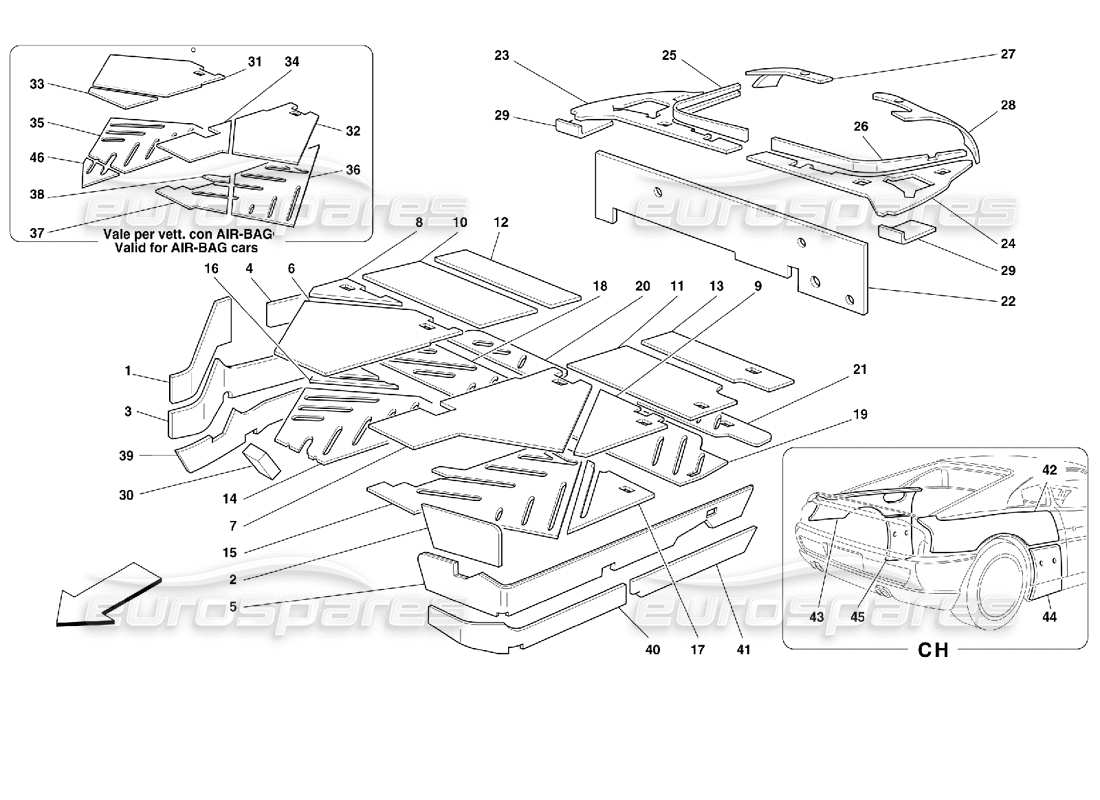 ferrari 355 (2.7 motronic) aislamientos del habitáculo diagrama de piezas