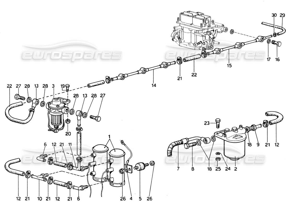 ferrari 365 gtb4 daytona (1969) diagrama de piezas de bombas y tuberías de combustible