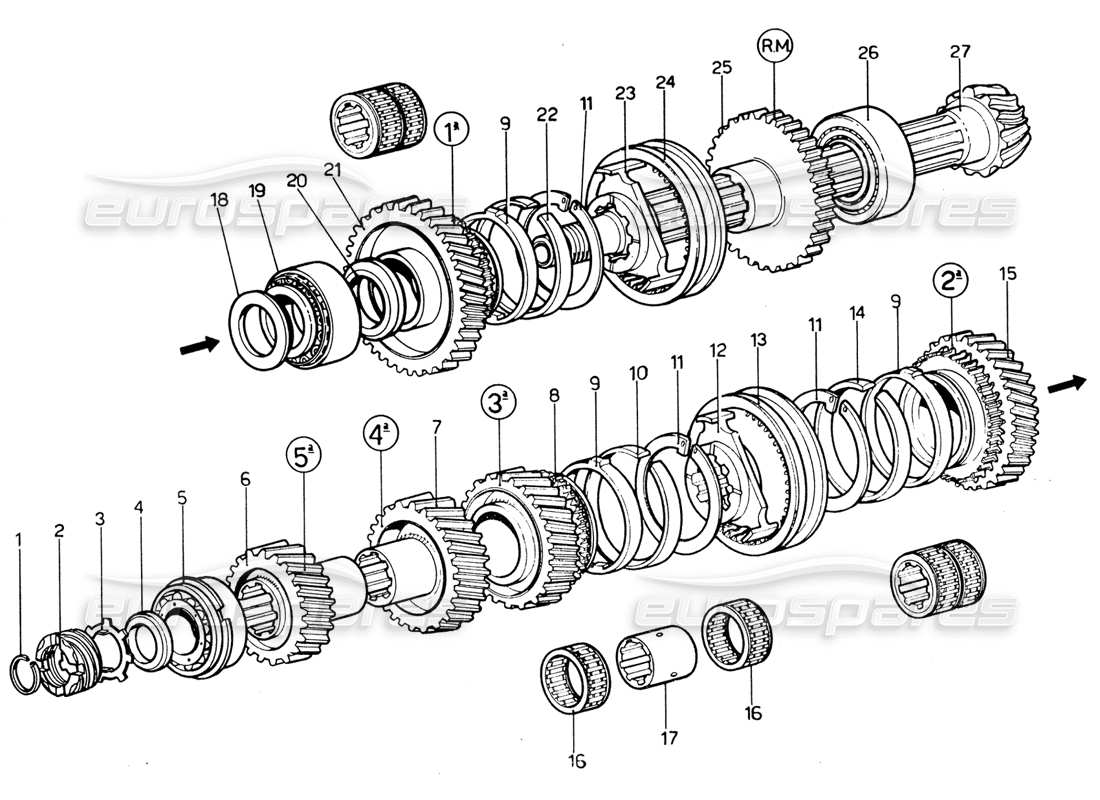 ferrari 365 gtb4 daytona (1969) diagrama de piezas de engranajes del contraeje