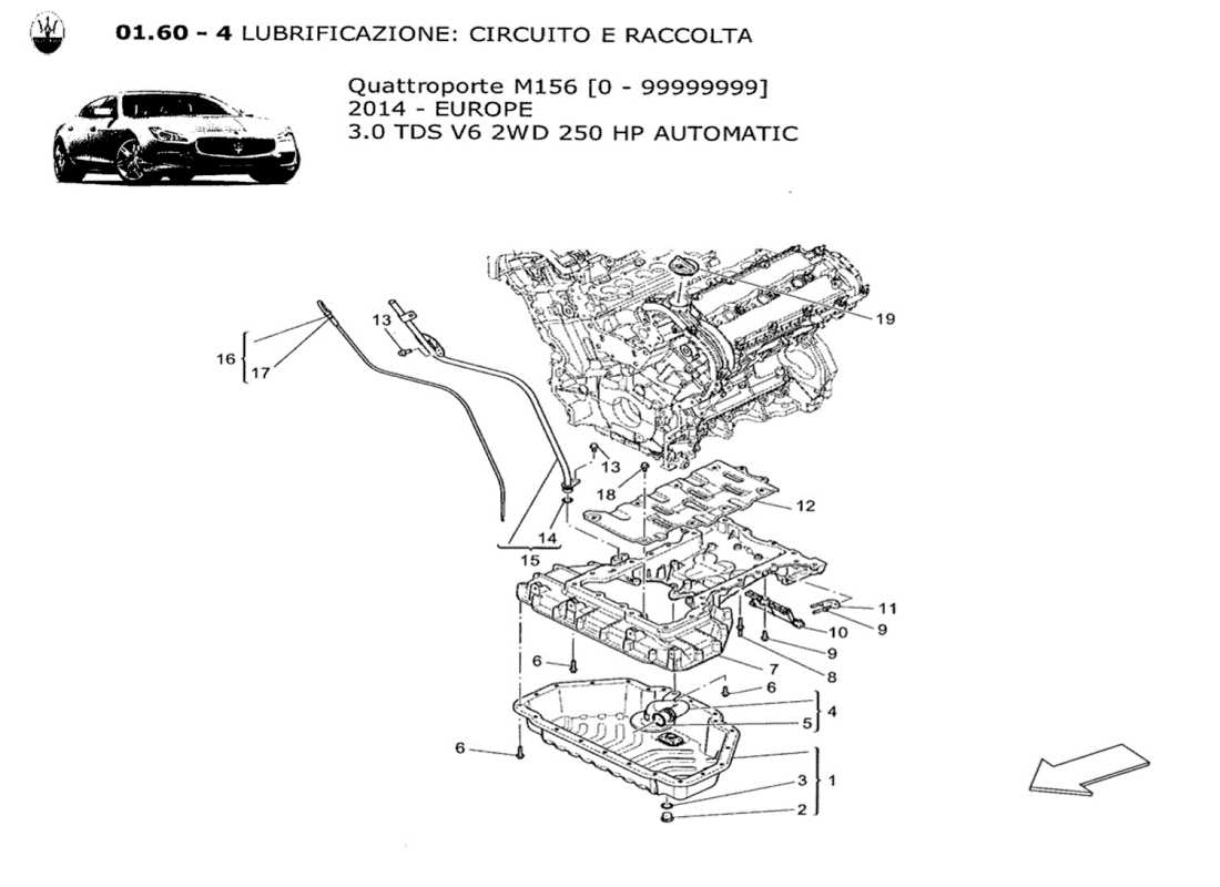 maserati qtp. v6 3.0 tds 250bhp 2014 sistema de lubricación: diagrama de piezas del circuito y de la colección