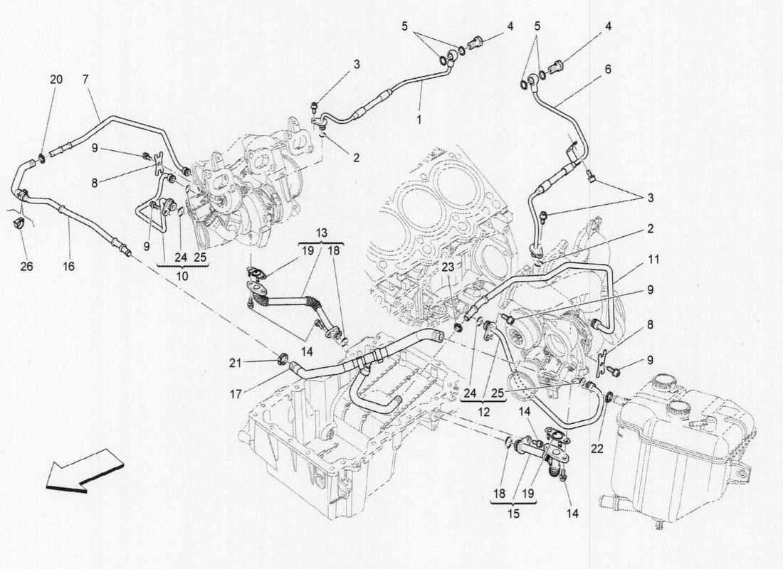 maserati qtp. v6 3.0 bt 410bhp 2015 sistema de turbocompresor diagrama de piezas