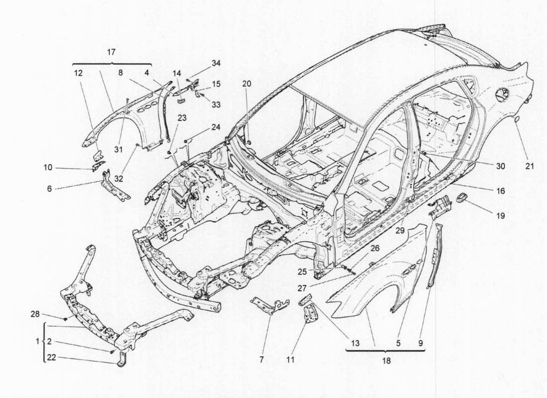 maserati qtp. v6 3.0 bt 410bhp 2015 diagrama de piezas de la carrocería y los paneles exteriores delanteros