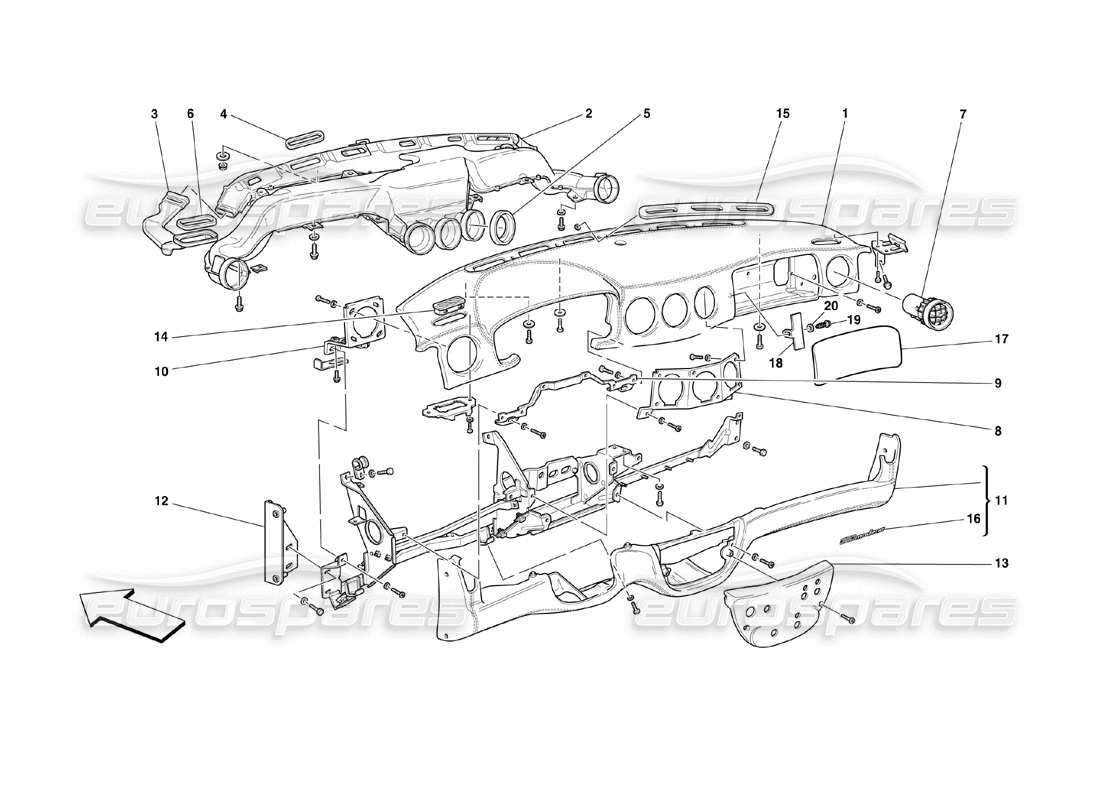 ferrari 360 challenge (2000) diagrama de piezas del tablero