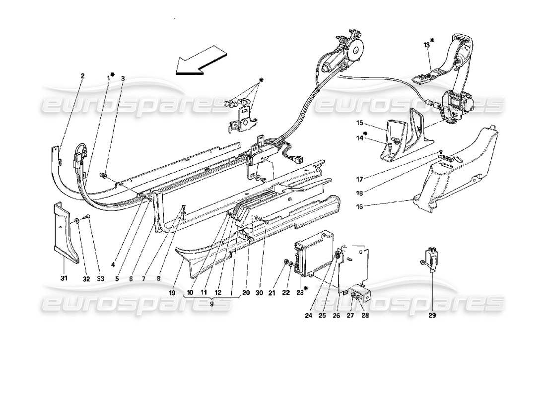 ferrari mondial 3.4 t coupe/cabrio sistema de cinturones de seguridad pasivos diagrama de piezas