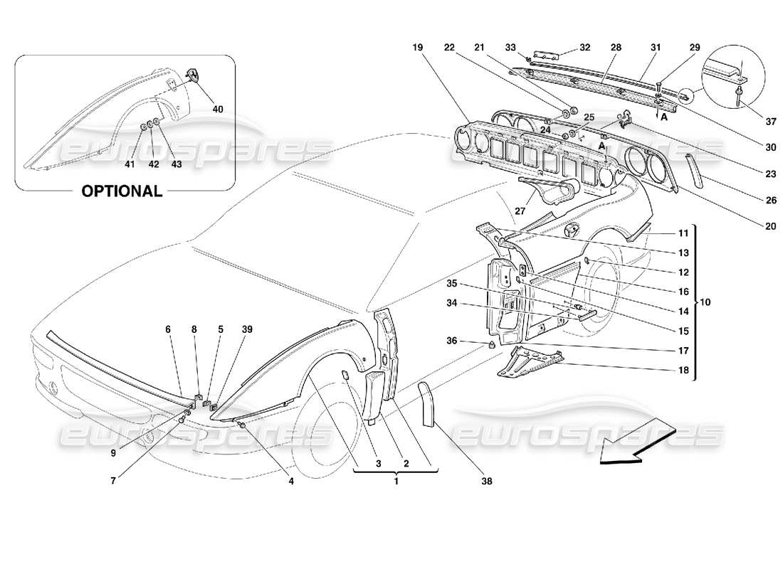 ferrari 355 (5.2 motronic) carrocería - adornos exteriores diagrama de piezas
