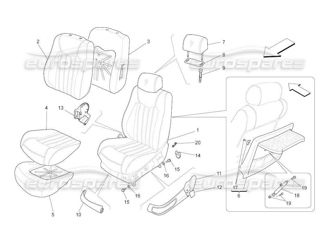 maserati qtp. (2011) 4.7 auto front seats: trim panels diagrama de piezas