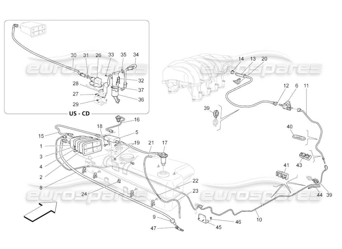 maserati grancabrio (2010) 4.7 diagrama de piezas del sistema de recirculación de vapores de combustible