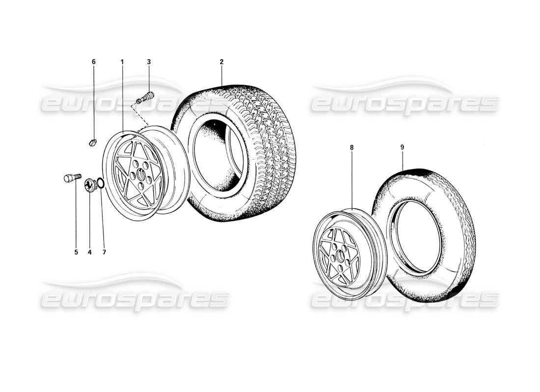 ferrari 328 (1985) ruedas diagrama de piezas