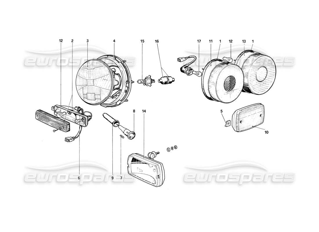 ferrari 308 (1981) gtbi/gtsi diagrama de piezas de luces