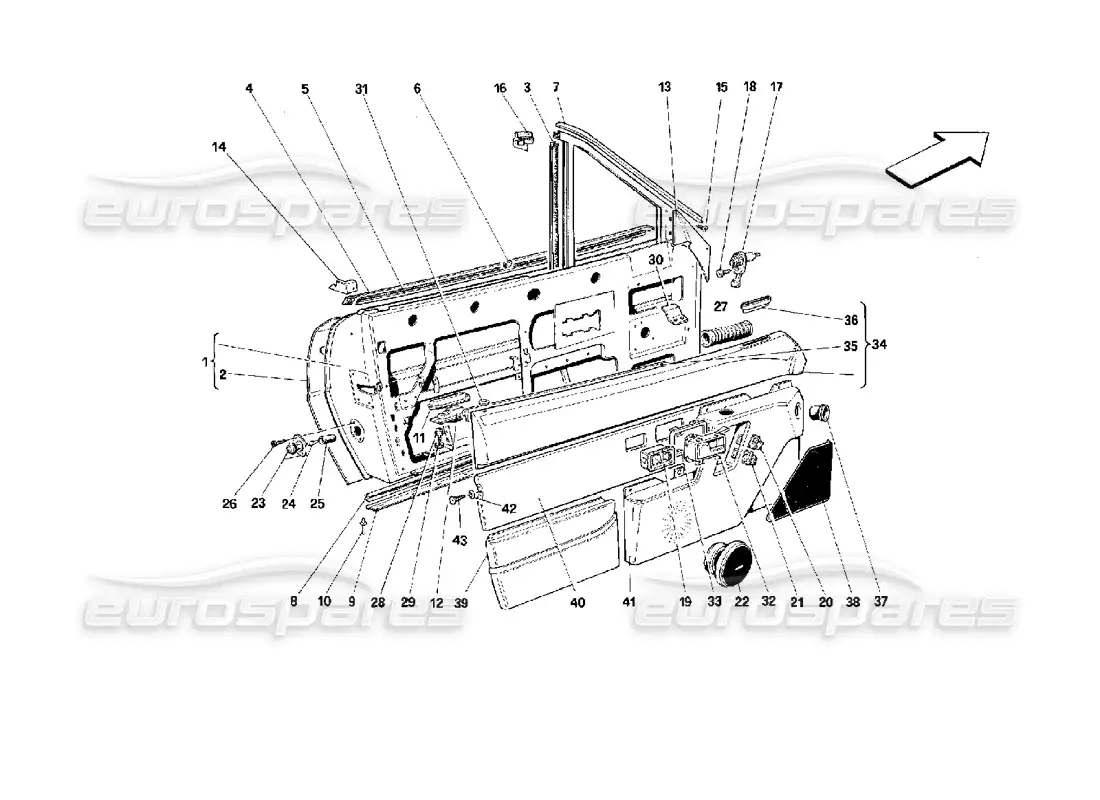 ferrari mondial 3.4 t coupe/cabrio puertas - cabriolet - esquema de piezas estructura y revestimientos