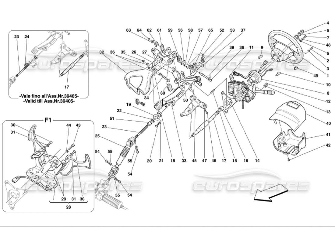 ferrari 360 modena diagrama de piezas de la columna de dirección