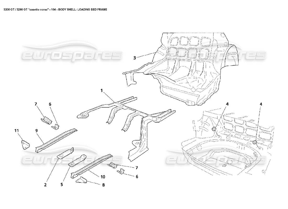 maserati 3200 gt/gta/assetto corsa cuerpo: estructura de cama de carga diagrama de piezas