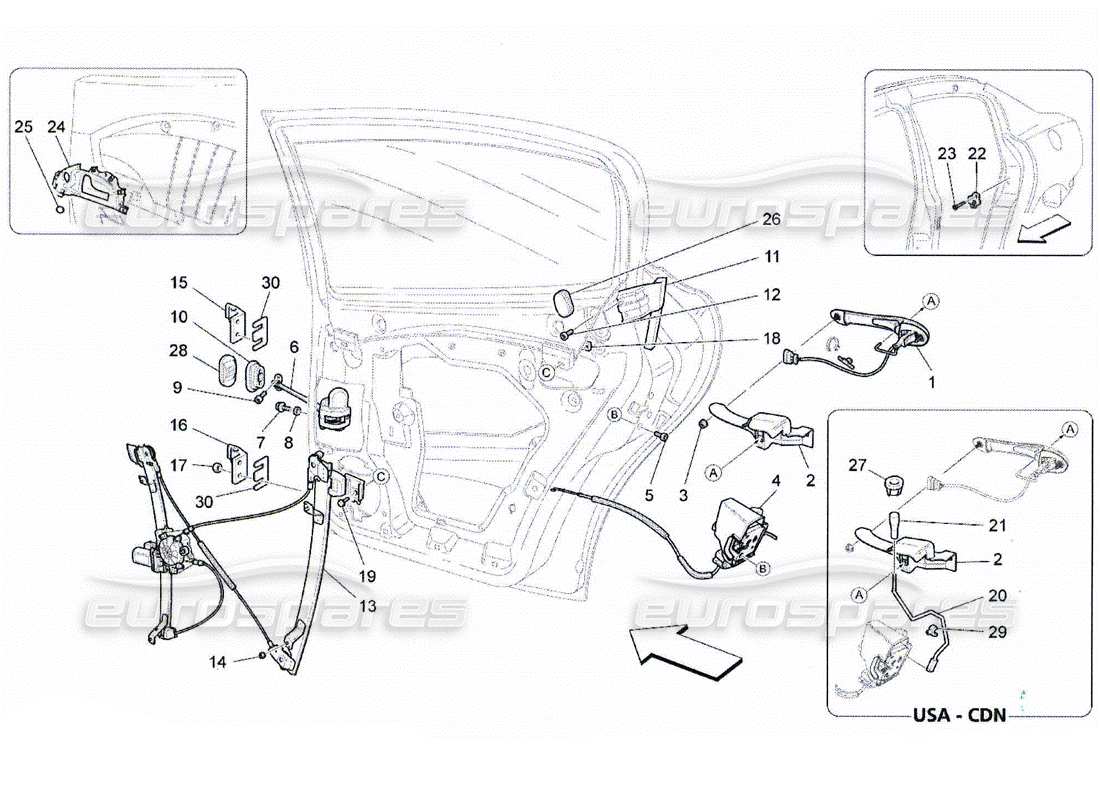 maserati qtp. (2010) 4.2 puertas traseras: diagrama de piezas de mecanismos