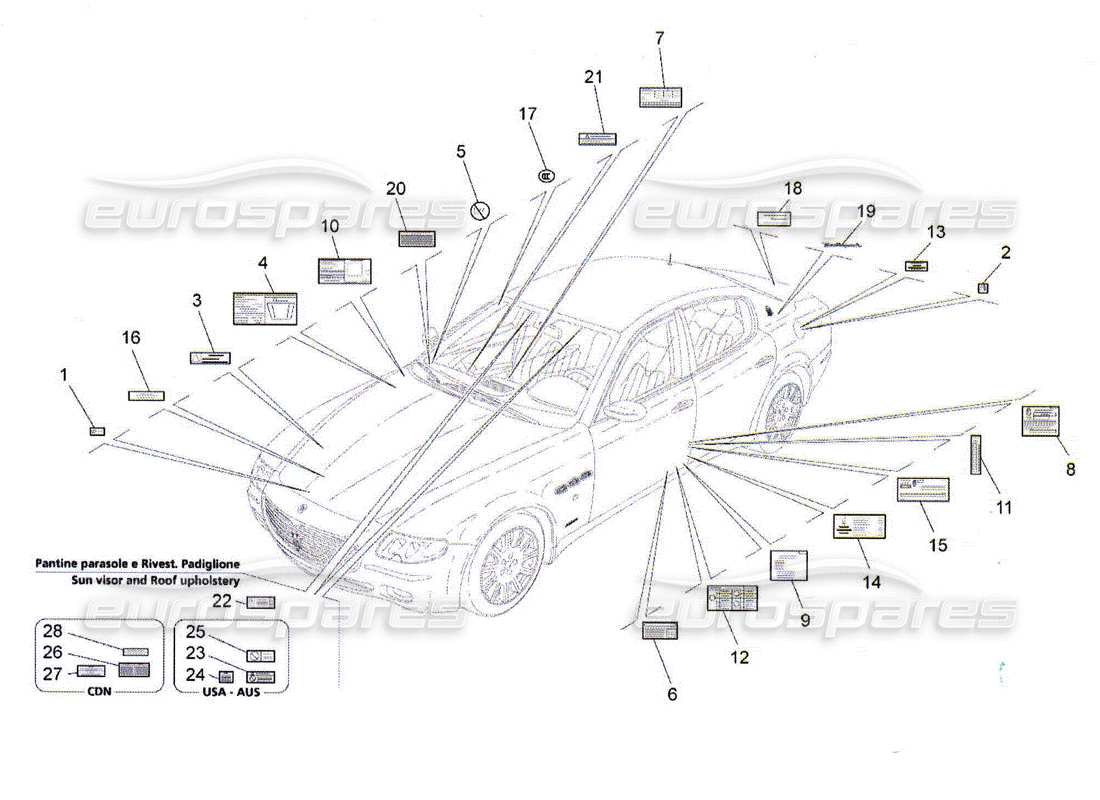 maserati qtp. (2010) 4.2 pegatinas y etiquetas diagrama de piezas