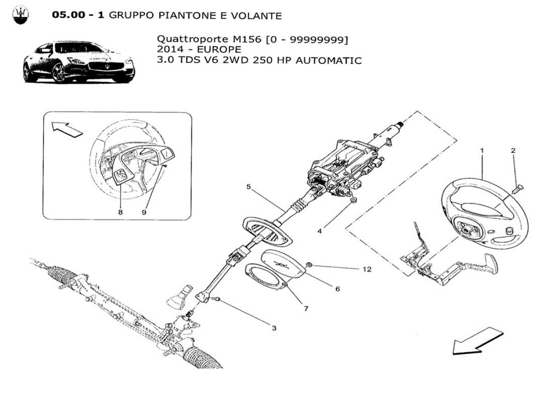 maserati qtp. v6 3.0 tds 250bhp 2014 diagrama de piezas de la unidad de volante y columna de dirección