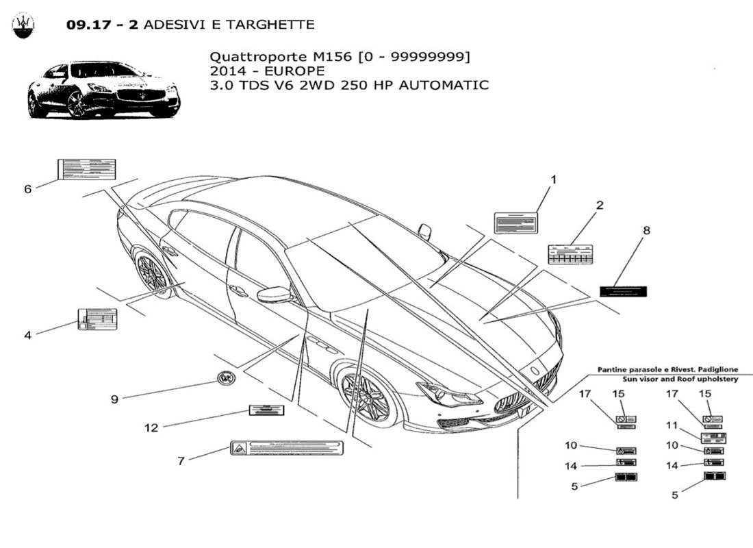 maserati qtp. v6 3.0 tds 250bhp 2014 diagrama de piezas de pegatinas y etiquetas