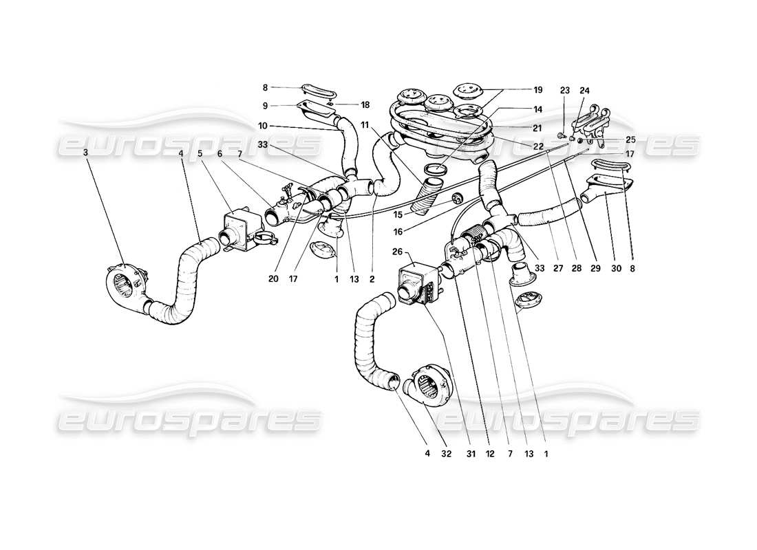 ferrari 308 (1981) gtbi/gtsi sistema de calefacción diagrama de piezas