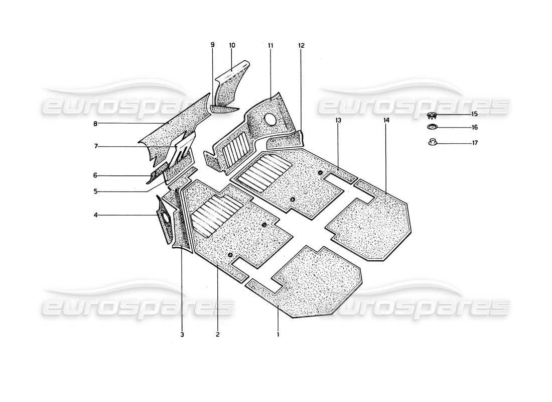 ferrari 246 dino (1975) diagrama de piezas de alfombras