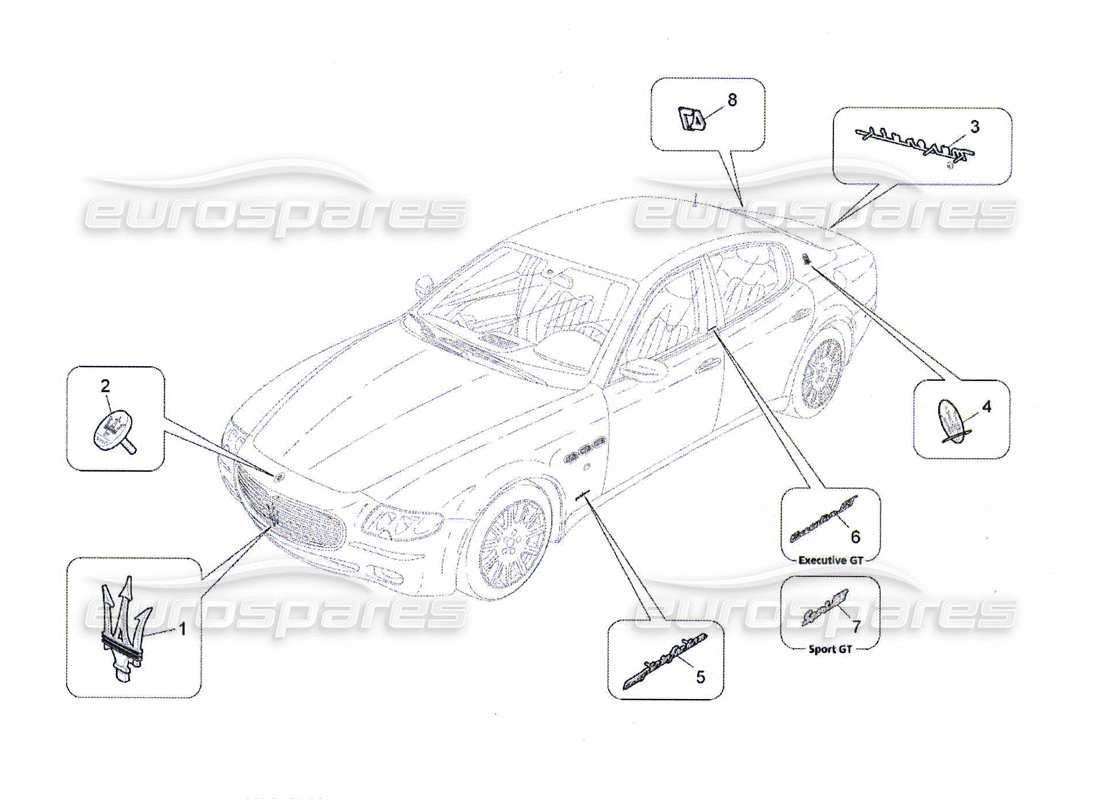 maserati qtp. (2010) 4.7 diagrama de piezas de adornos, marcas y símbolos