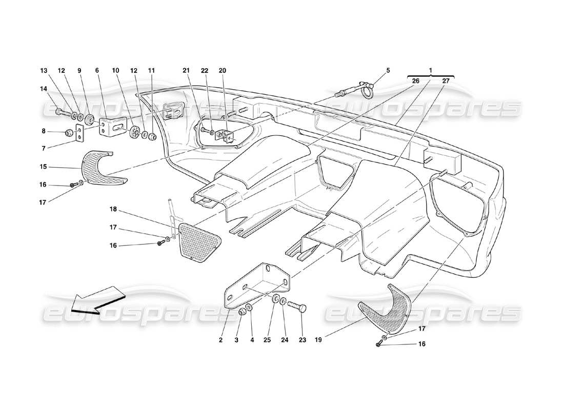 ferrari 360 challenge (2000) diagrama de piezas del parachoques trasero